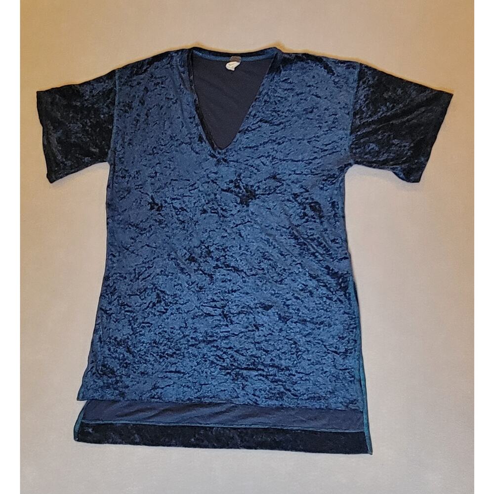 We The Free (Free People) Velvet High-Low V-Neck Tunic – Deep Blue